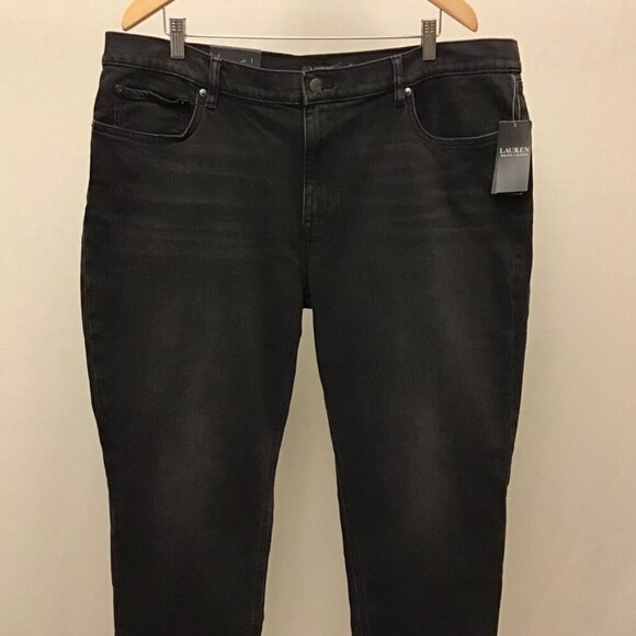 Ralph Lauren LRL NWT 18 (34) Relaxed Taper Women’s Jeans Faded Black Stretch - Picture 4 of 11